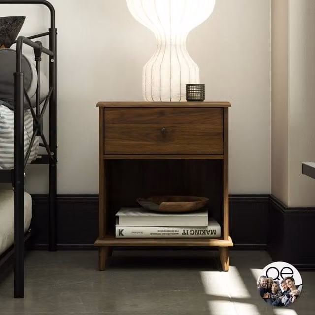 Dorel Home Farnsworth Mid-Century Wood Nightstand with One Drawer in Brown and Orange
