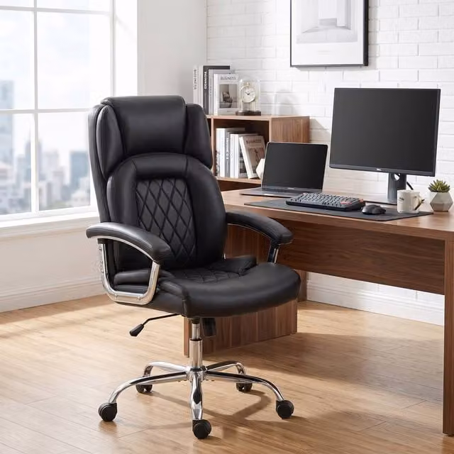 ERGOVEXA Big and Tall Executive Office Chair in Black with Headrest and Armrests