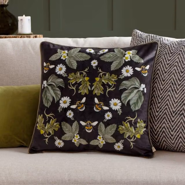 Wylder Nature Braywick Clarence Floral Velvet Piped Cushion, Multicolour, W/D/H: 43 x 43 x 43 cm