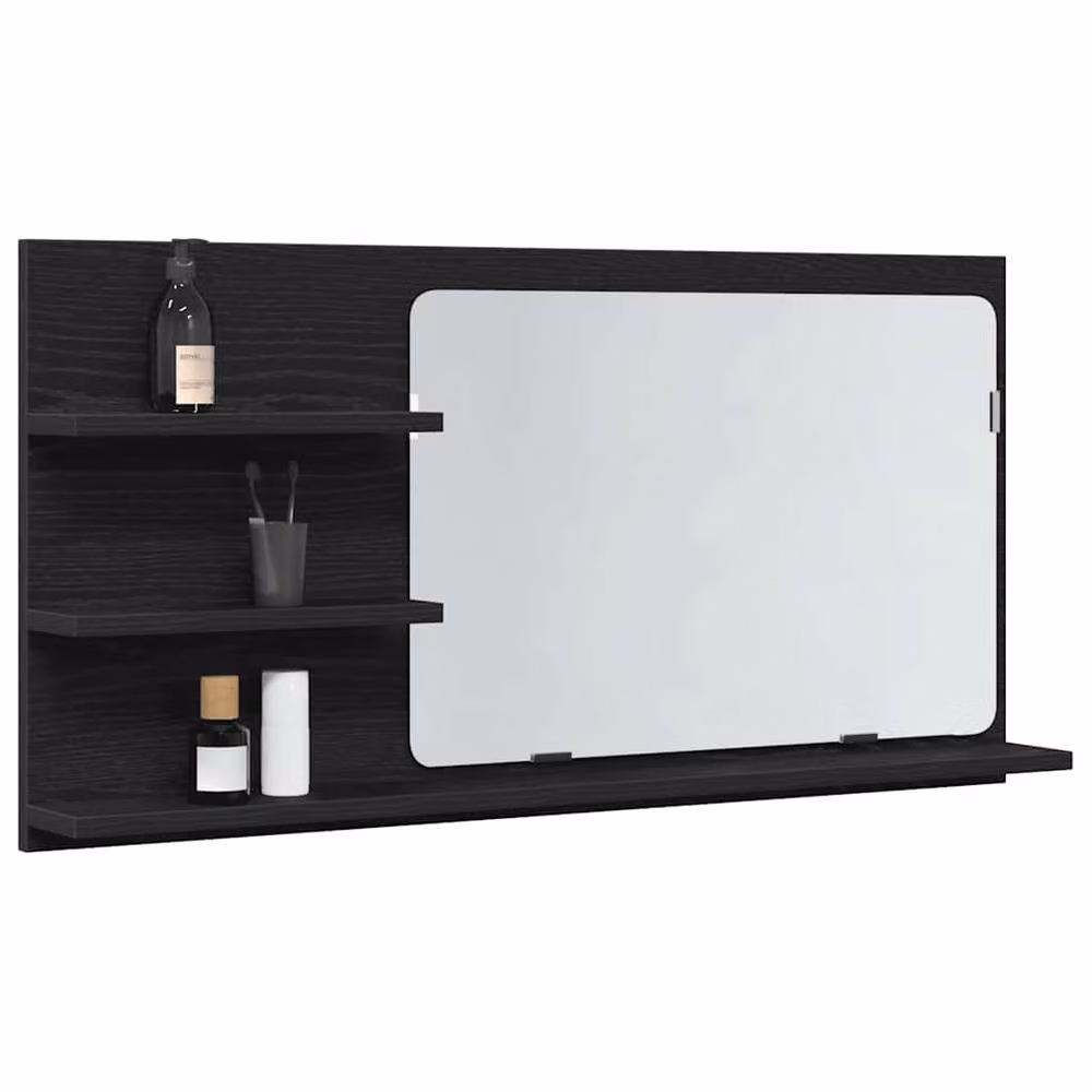 Berkfield Home Black Oak Bathroom Mirror Cabinet with Internal Shelves, W/D/H: 90 x 11 x 45 cm – 3