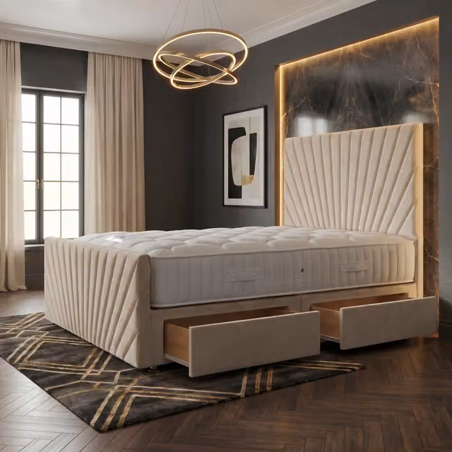 Somnior Beds Ltd Sunrise Velvet Divan Bed with Mattress in Beige and Yellow