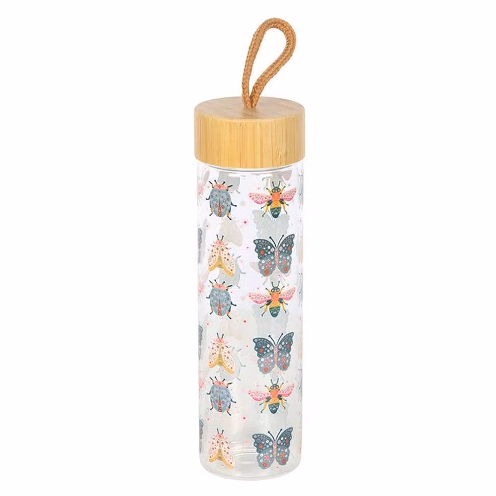 Uniqueful Floral Bug Print Glass Water Bottle, Multicolour, 1000ml – 2