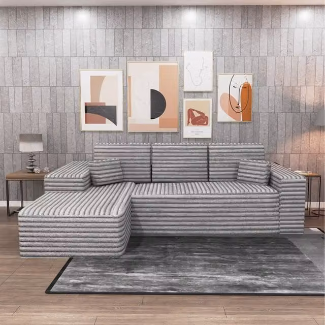 Sliding Wardrobes 4 u Modern L-Shape Upholstered Fabric Corner Sofa in Grey, Left-hand Only