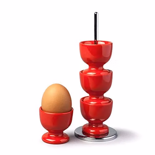 Zeal Stack and Store Egg Cup Set of 4 in Red with Chrome Stand and Melamine Tray – 1