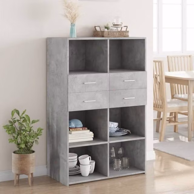 Berkfield Home Highboard in Concrete Grey, W/D/H: 80 x 42.5 x 124 cm