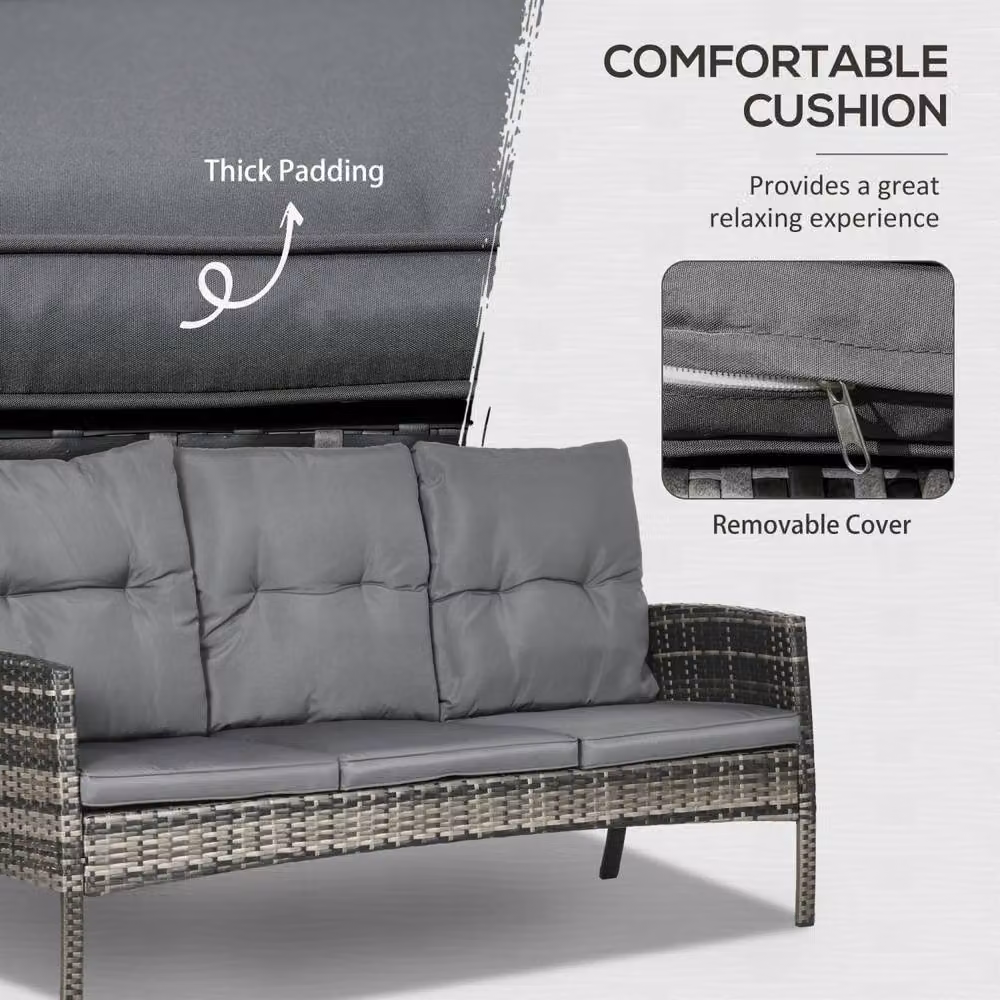Wyld Haus Lolu 7 Piece Grey Rattan Style Garden Sofa Set with Metal and Glass Details – 5
