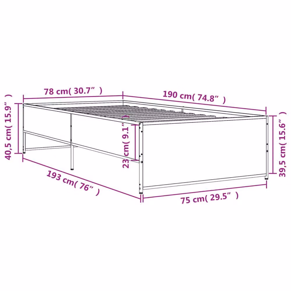 Berkfield Home Sonoma Oak Small Single Bed Frame in Light Tan, W: 75 cm, L: 190 cm – 4