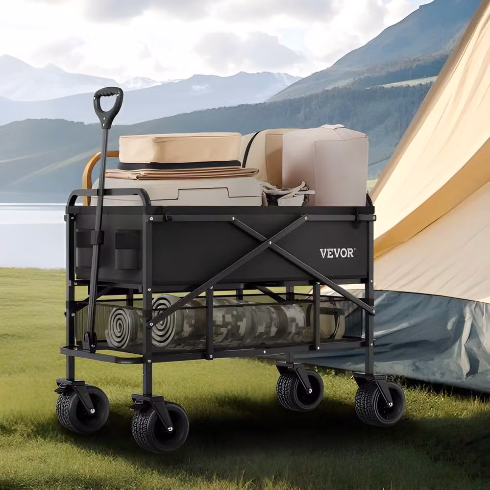 VEVOR Heavy Duty Folding Wagon Cart with All-Terrain Wheels in Black Steel – 6