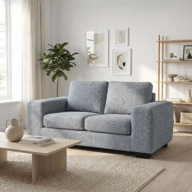 Abakus Direct Boston 2 Seater Fabric Sofa in Grey with Solid Wood Frame and Spring Core, W/D/H: 160 x 95 x 83 cm
