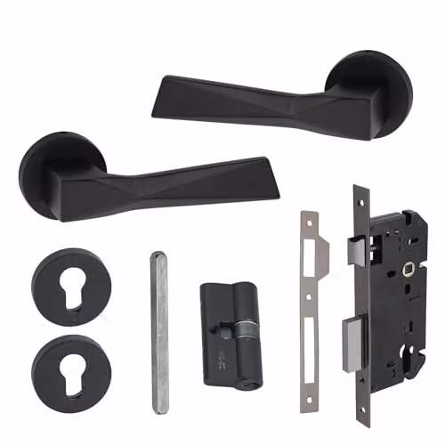 Golden Grace Aura Euro Lock Door Set in Matt Black Finish