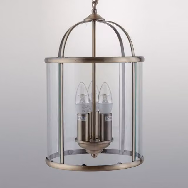 First Choice Lighting Antique Brass 3 Light Lantern Style Pendant in Gold with Transparent Glass – 1