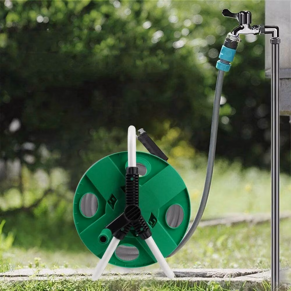 NESTLUNE Free Standing Garden Hose Reel Trolley in Green, Holds 50m Water Pipe – 5