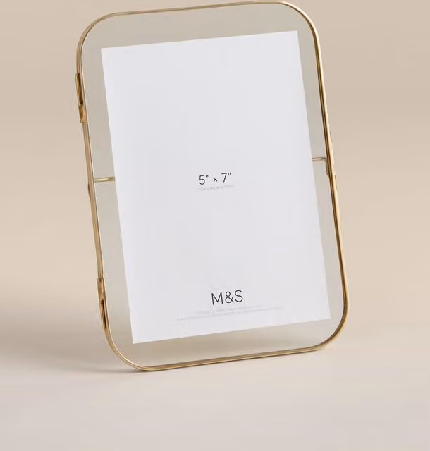M&S Gold Minimalist Round Metal Single Tabletop Photo Frame, 5x7 inch