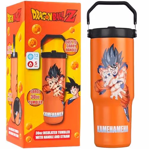 Get Trend Dragon Ball Z Insulated Stainless Steel Tumbler with Straw and Handle, Orange, 850ml – 1