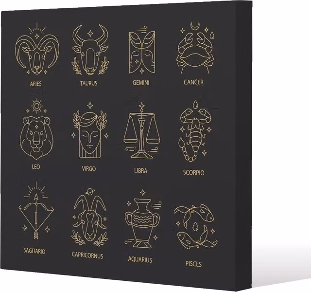 Benjamin Tate Design LTD Zodiac Sign Set Gallery Canvas in Gold and Yellow