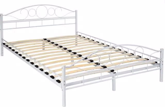 Tectake Metal Bed Frame with Slatted Base in White, 140 x 200 cm