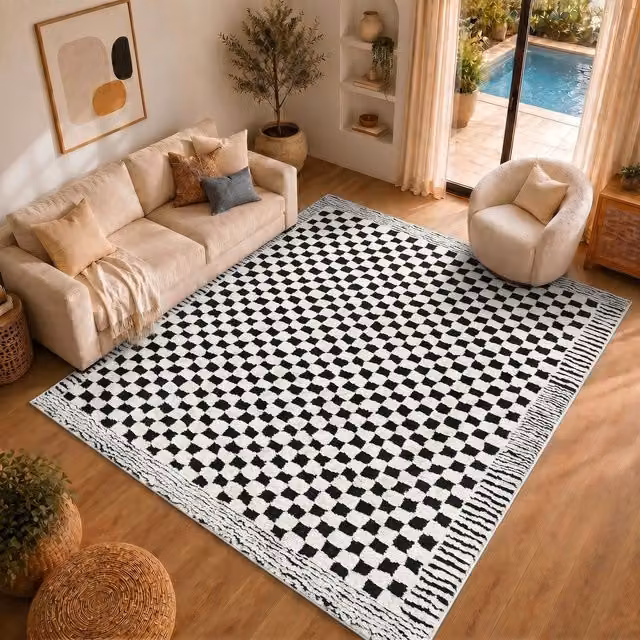 Livabliss Freud Modern High Pile Checkerboard Living and Dining Room Rug in Black and Brown, W: 200 cm, D: 275 cm – 1