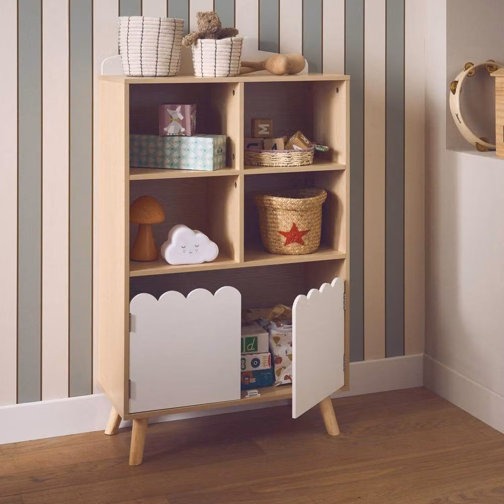 sweeek Pine Wood Library with 2 Hinged Doors and 4 Shelves, White, W/D/H: 60.0 x 30.0 x 104.5 cm – 3