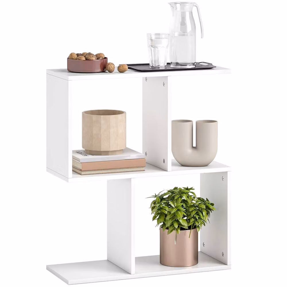 HOMCOM Modern White Narrow Side Table with Storage Shelves – 2