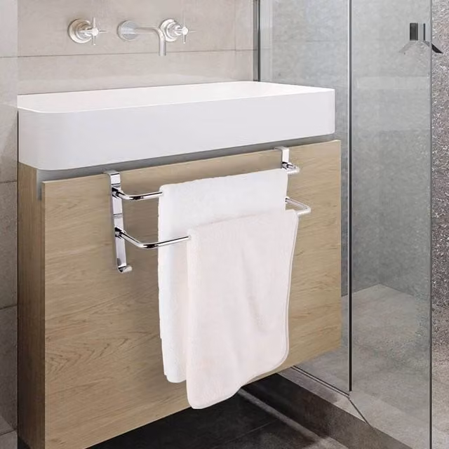 EONLION Double Hanging Towel Rail Rack Holder in Silver Stainless Steel
