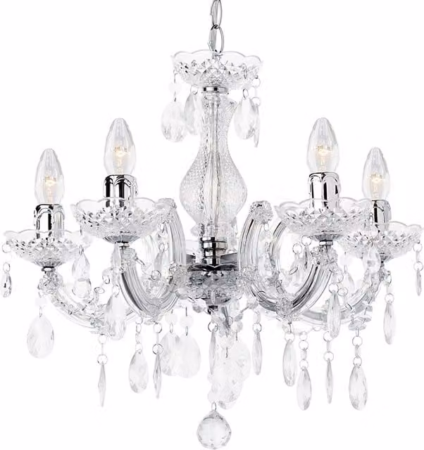 Litecraft Marie Therese 5 Light Crystal Chandelier in Chrome and Grey