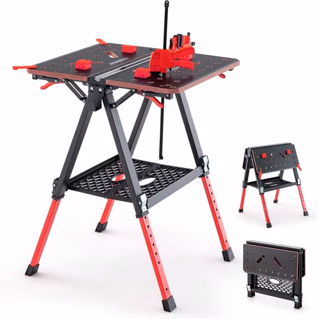 COSTWAY 2-in-1 Foldable Work Table and Sawhorse in Red