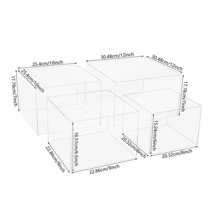 Ventryn Set of 4 Transparent Acrylic Rectangular Cake and Cupcake Stands