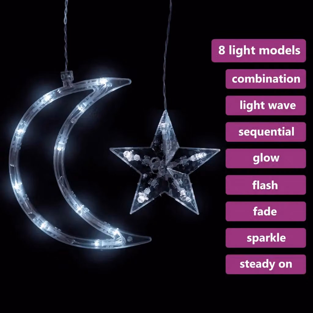 Berkfield Home Star and Moon LED Curtain Fairy Lights with Remote Control, 138 LEDs, Cool White – 3