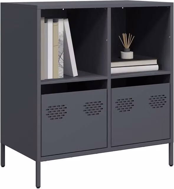 Berkfield Home Anthracite and Black Sideboard in Matt Cold-rolled Steel, W: 68 cm, D: 39 cm, H: 73.5 cm – 1