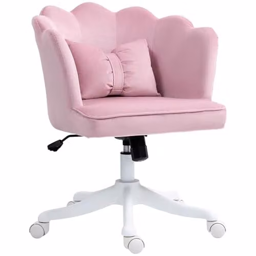 HOMCOM Pink Velvet Task Chair for Home Office with 360 Degree Swivel and Castors, W/D/H: 66 x 62 x 88 cm