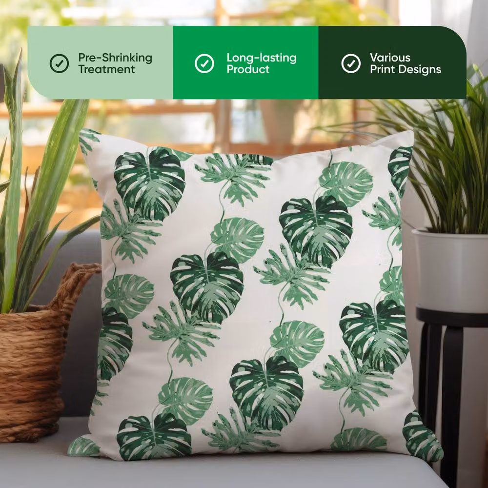 Gardenwize Pack of 2 Bali Leaf Printed White Square Outdoor Scatter Cushions – 3