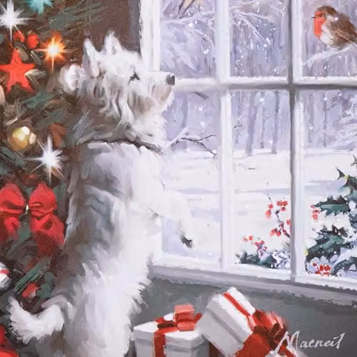 Samuel ALEXANDER Battery Operated Light Up Fibre Optic Christmas Dog and Robin Multicolour Canvas Wall Art W: 40 cm, H: 30 cm – 3