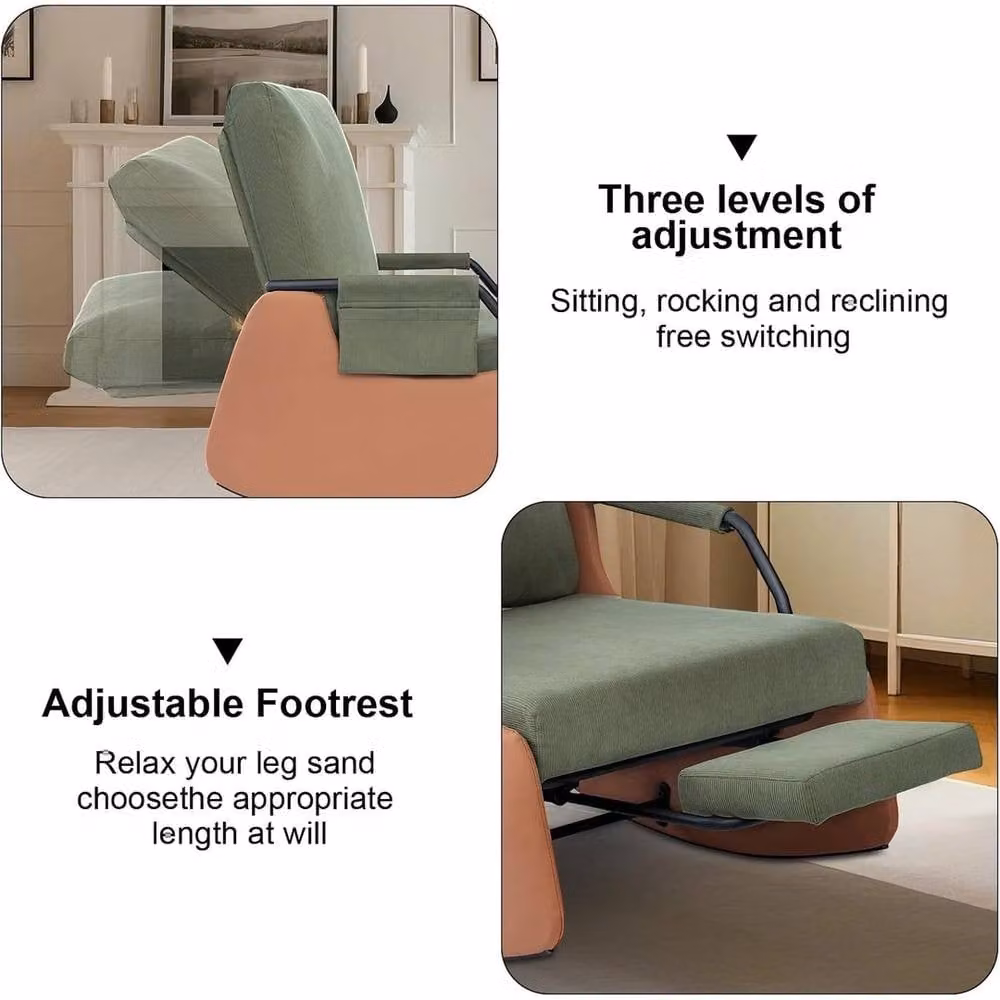 VOGREX Upholstered Soft Nursery Rocking Chair with Footrest and Armrests in Green – 3