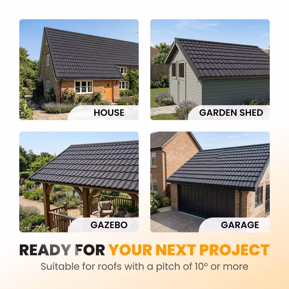 Novecrafto Stone Coated Galvanised Metal Roof Shingles in Dark Grey, 15 Covers, 7.11m² – 7