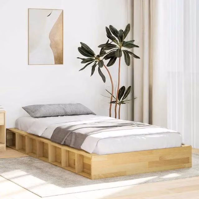 Berkfield Home Solid Wood Oak Bed Frame in Brown, W/D/H: 90 x 200 cm