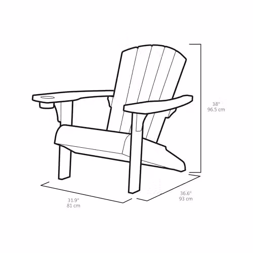 Keter Pack of 2 Alpine Adirondack Outdoor Garden Chairs in Anthracite with Wood-Effect Finish and Cup Holders – 3