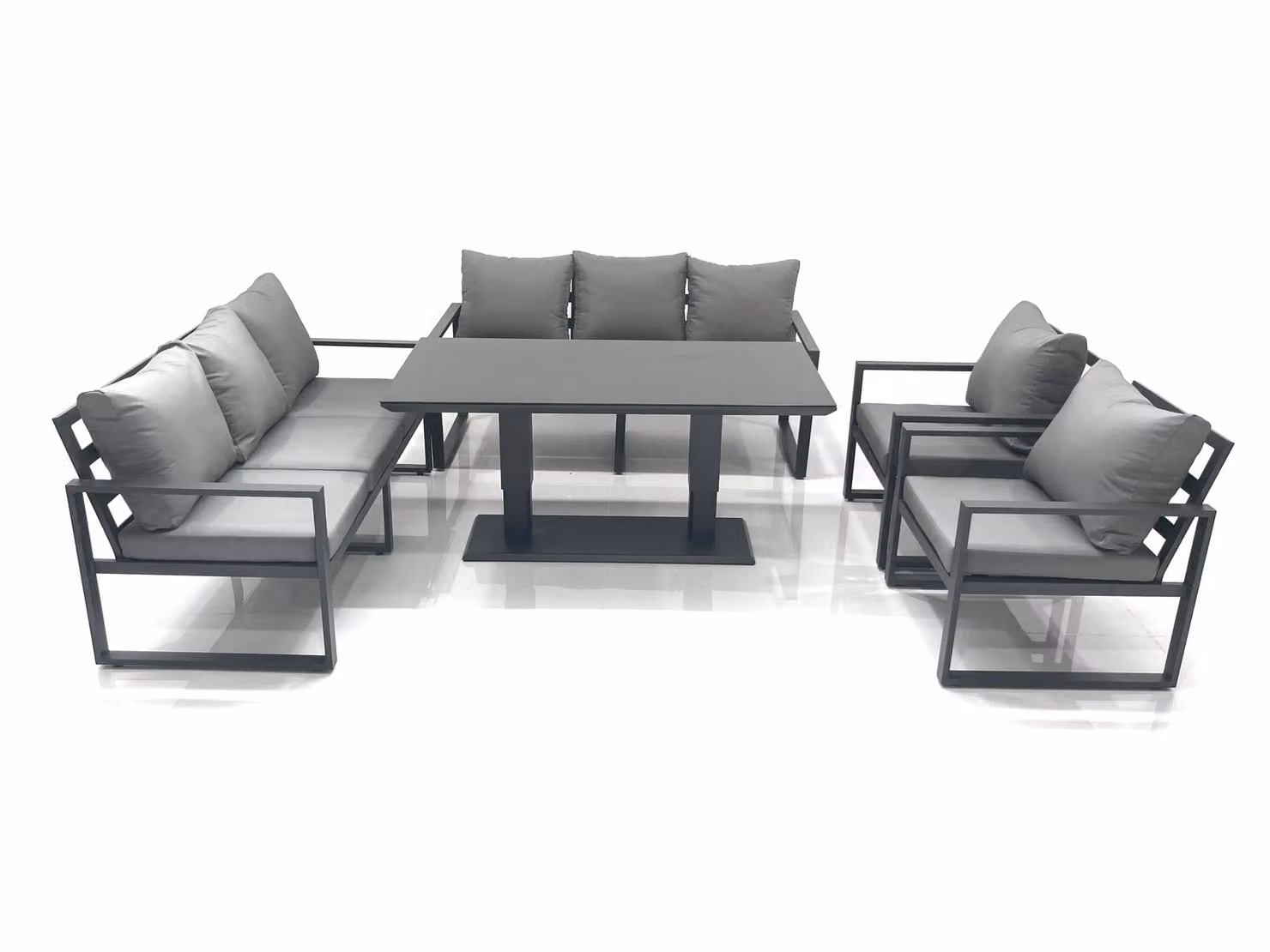 Fimous Dark Grey Aluminium Garden Sofa Set with Rising Dining Table and 2 Chairs – 2