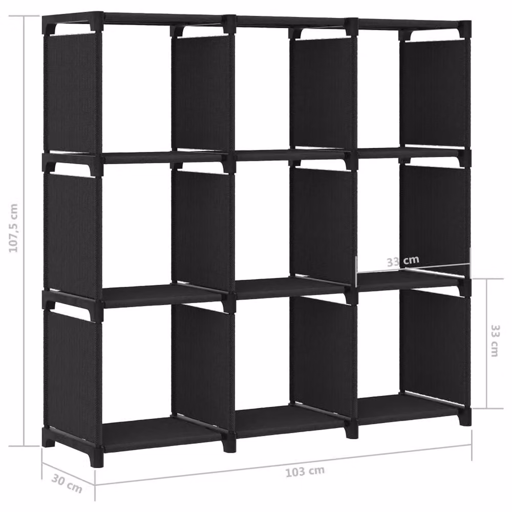 Berkfield Home Modern 9-Cube Display Shelf, Black, W/D/H: 103 x 30 x 107.5 cm – 6