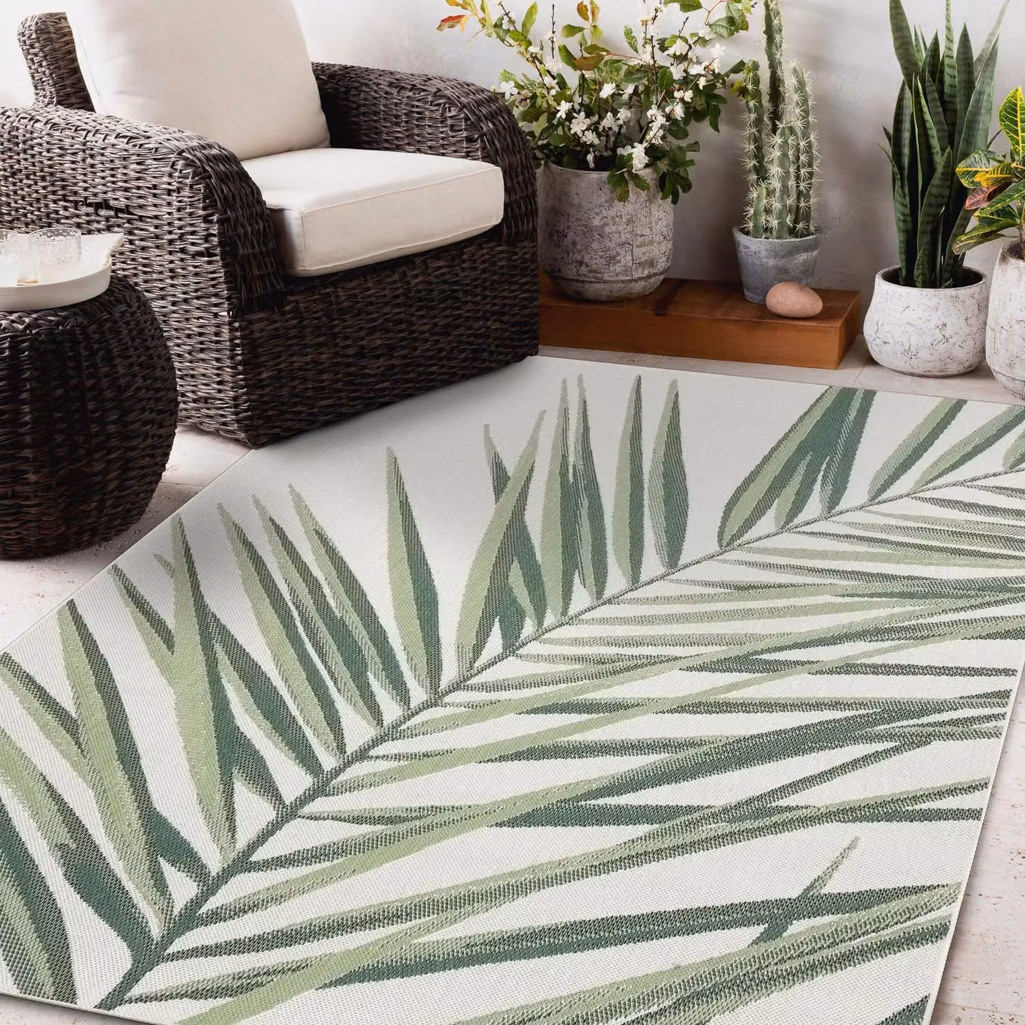 RugsX Green Floral Flat Weave Polypropylene Rug, W: 160 cm, L: 230 cm – 2