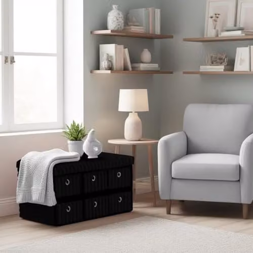 GAVENO CAVAILIA Black Upholstered 2 Seater Storage Bench Ottoman – 6