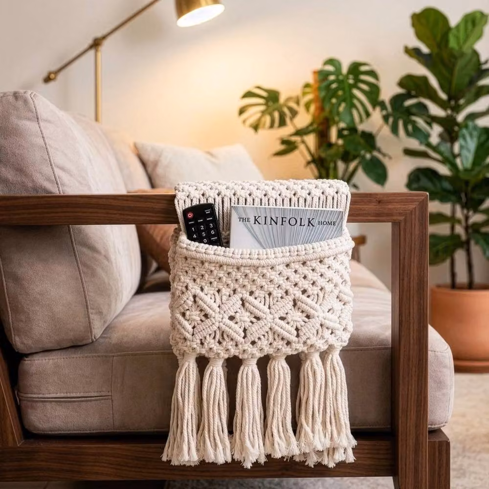 KORVIXA Open Weave Fabric Couch Storage Basket in Beige – 3