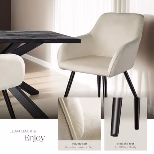 tectake Marilyn Dining Chair in Black Velvet with Armrests – 4