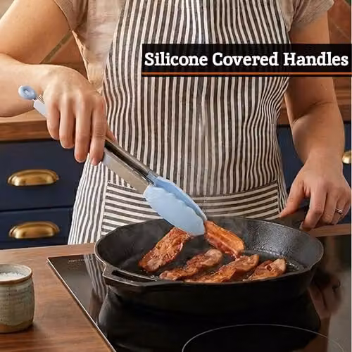 Premier Housewares Heat-Resistant Stainless Steel Tongs with Blue Silicone Grips – 3
