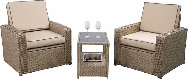 Furniture One 3 Piece Luxury Rattan Armchair Set with Ice Bucket, Yellow