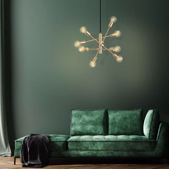 Eglo Gradoli 1 Star Burst Pendant Light in Brushed Brass with 8 Exposed E27 Bulbs
