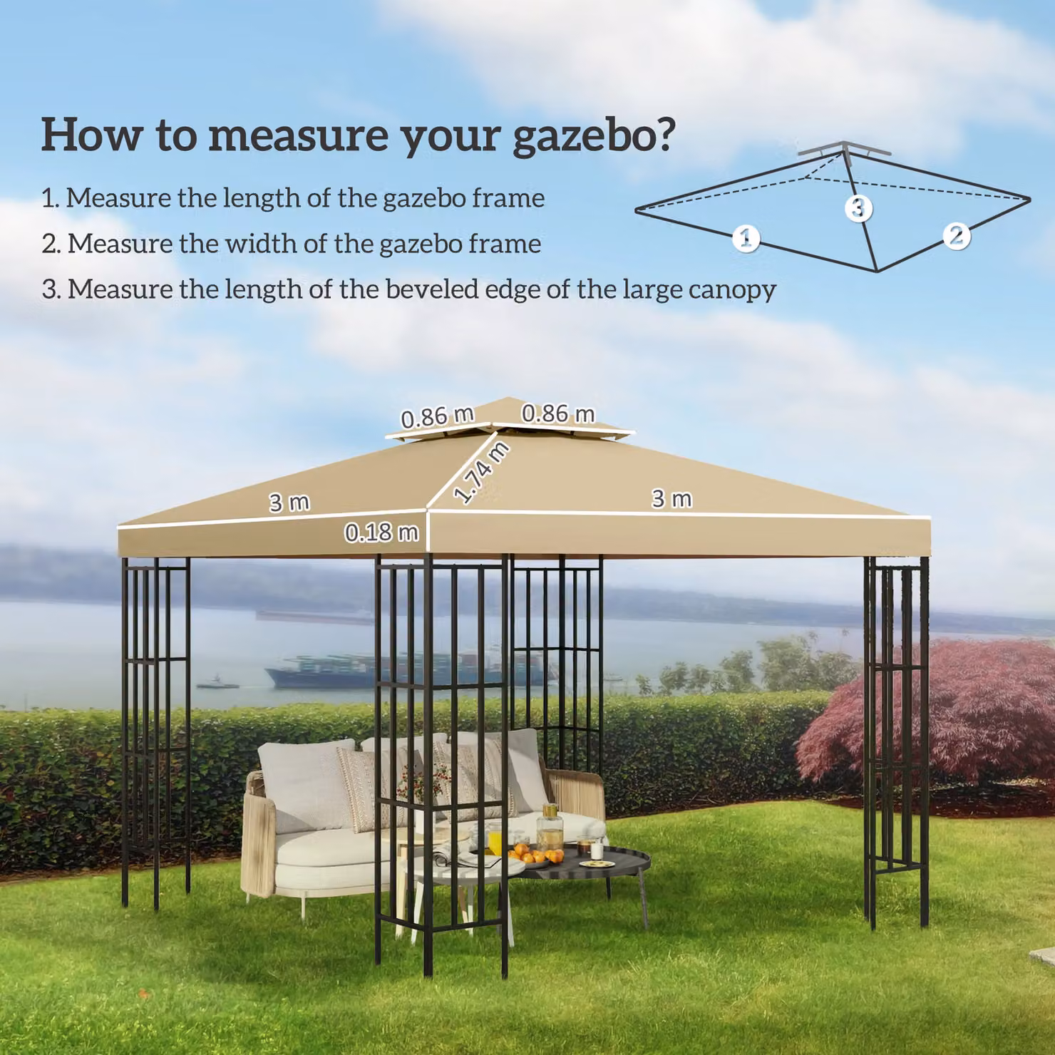 Outsunny 2 Tier Garden Gazebo Replacement Canopy Roof Cover, Beige, W x D: 300 x 300 cm – 5