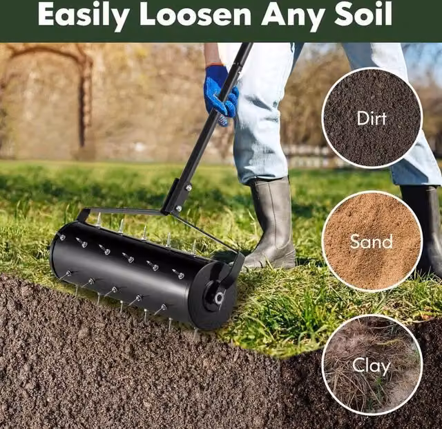 NESTLUNE Manual Lawn Aerator for Soil Loosening, Black