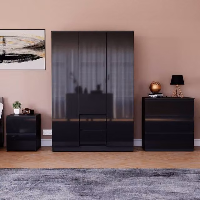 HD Designs Vida Designs Glinton 3 Piece Modern Glossy Black Bedroom Set – 1