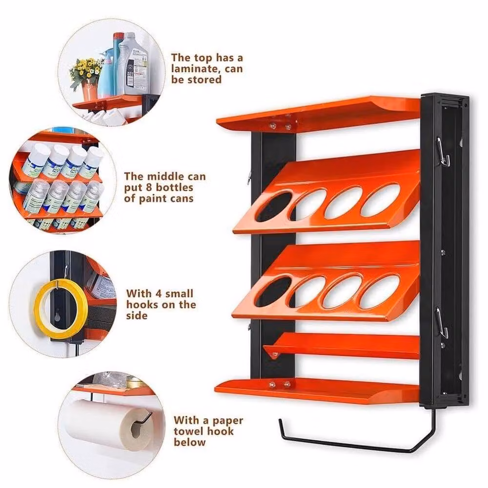 FLAVORA Wall Mounted Steel Tool Board and Spray Paint Lube Can Storage Rack, Orange – 7