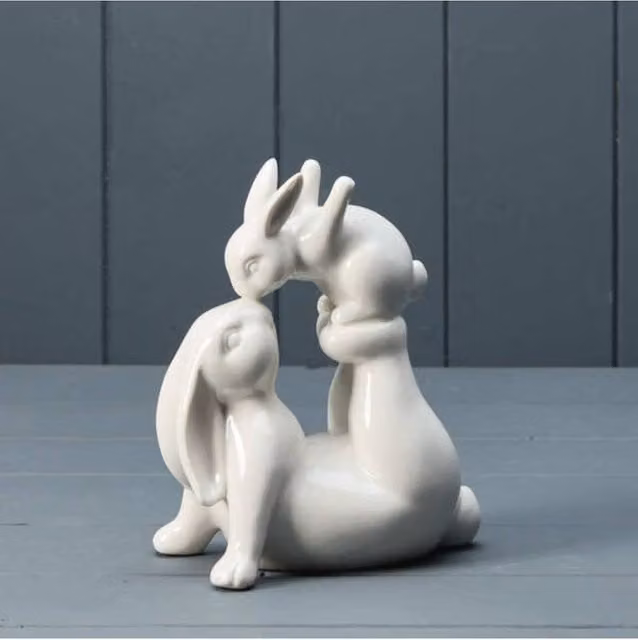 KDMD White Ceramic Love You Rabbits Tabletop Decoration